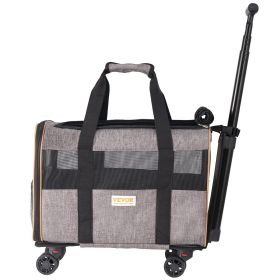 VEVOR Cat Carrier with Wheels, Airline Approved Rolling Pet Carrier with Telescopic Handle and Shoulder Strap, Dog Carrier with Wheels for Pets under